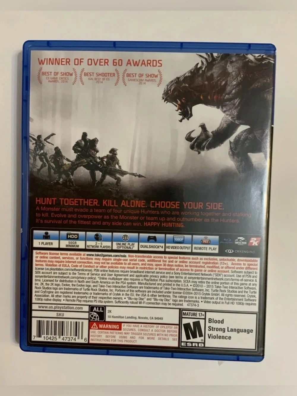 Evolve PS4 PlayStation 4 Video Game 2K Turtle Rock Studios